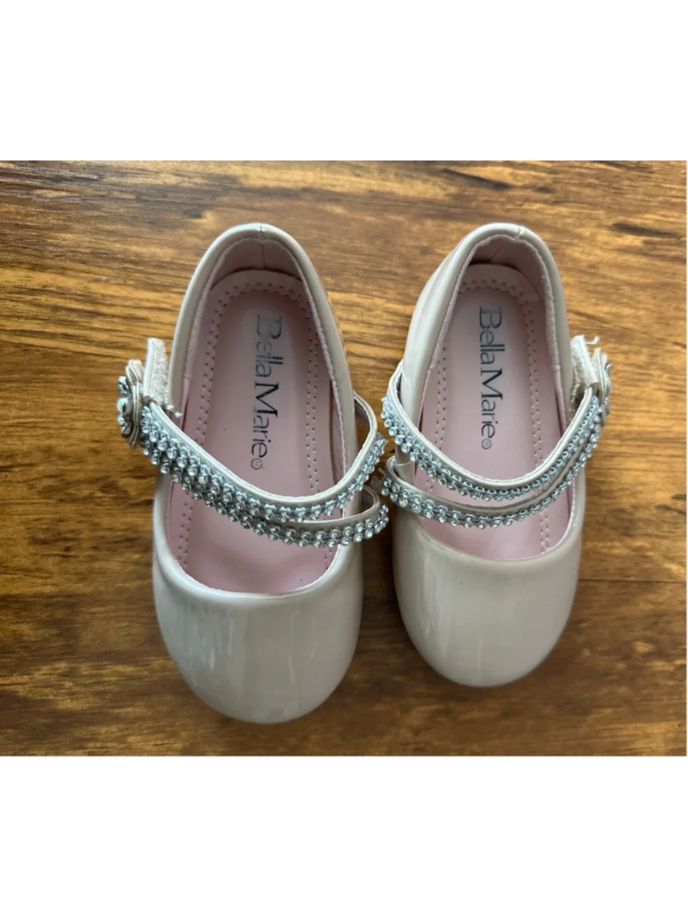 Bella Marie Dress Shoes Baby Girls Size 5 Beige Rhinestone Flower Mary Jane